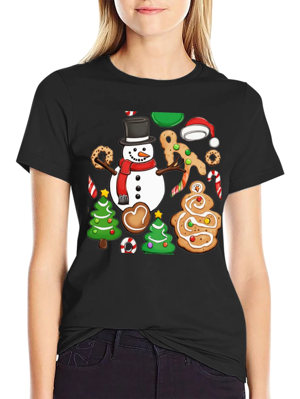 Festive Christmas Cookie & Snowman Graphic T-Shirt product image 5