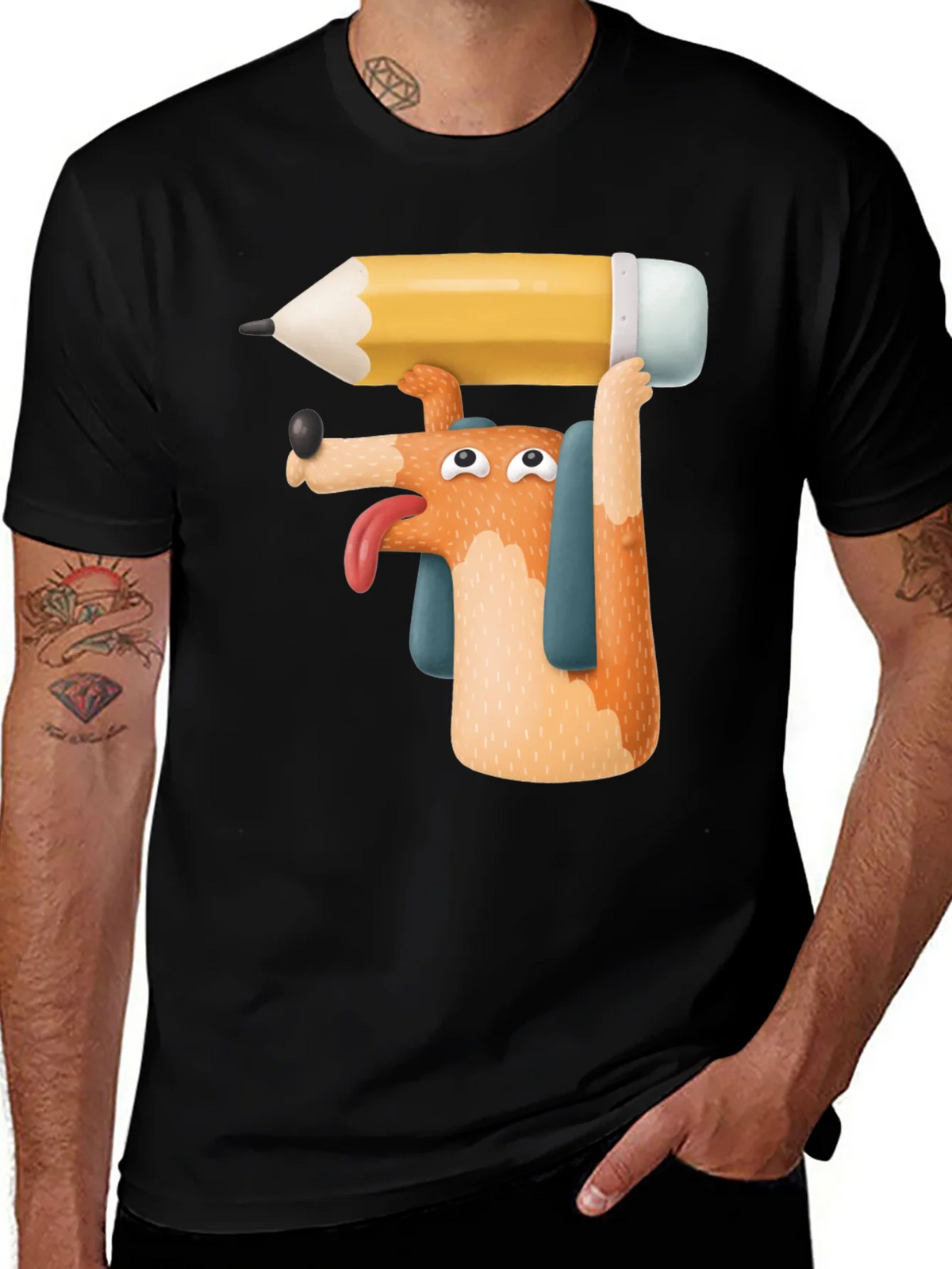 Dog with Pencil T-Shirt - Funny Graphic Tee product image 1