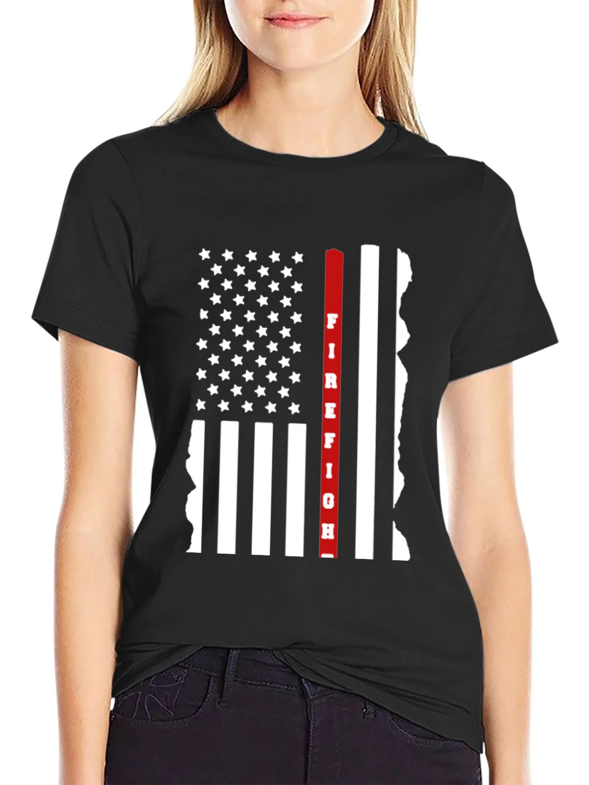 Firefighter Thin Red Line American Flag Graphic T-Shirt product image 5