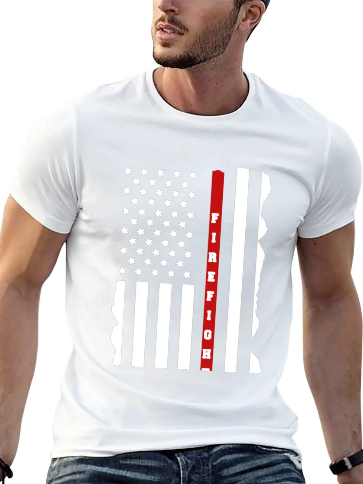 Firefighter Thin Red Line American Flag Graphic T-Shirt product image 4