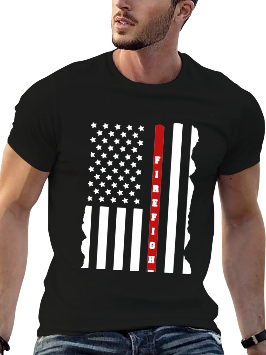 Firefighter Thin Red Line American Flag Graphic T-Shirt product image 9