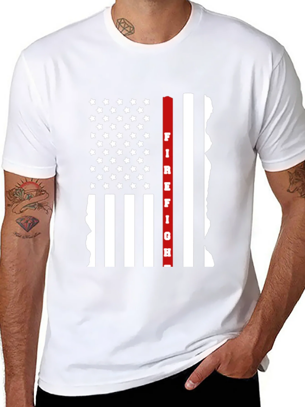 Firefighter Thin Red Line American Flag Graphic T-Shirt product image 10