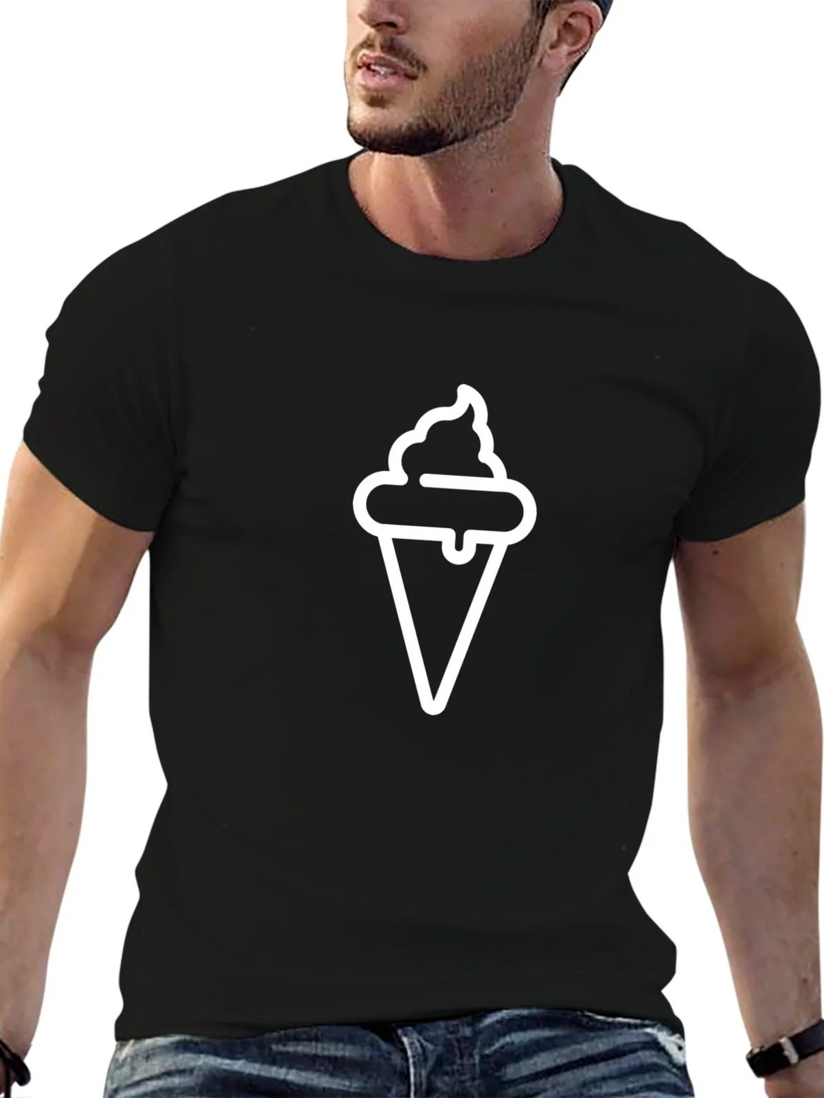 Ice Cream Cone Graphic Black T-Shirt product image 9