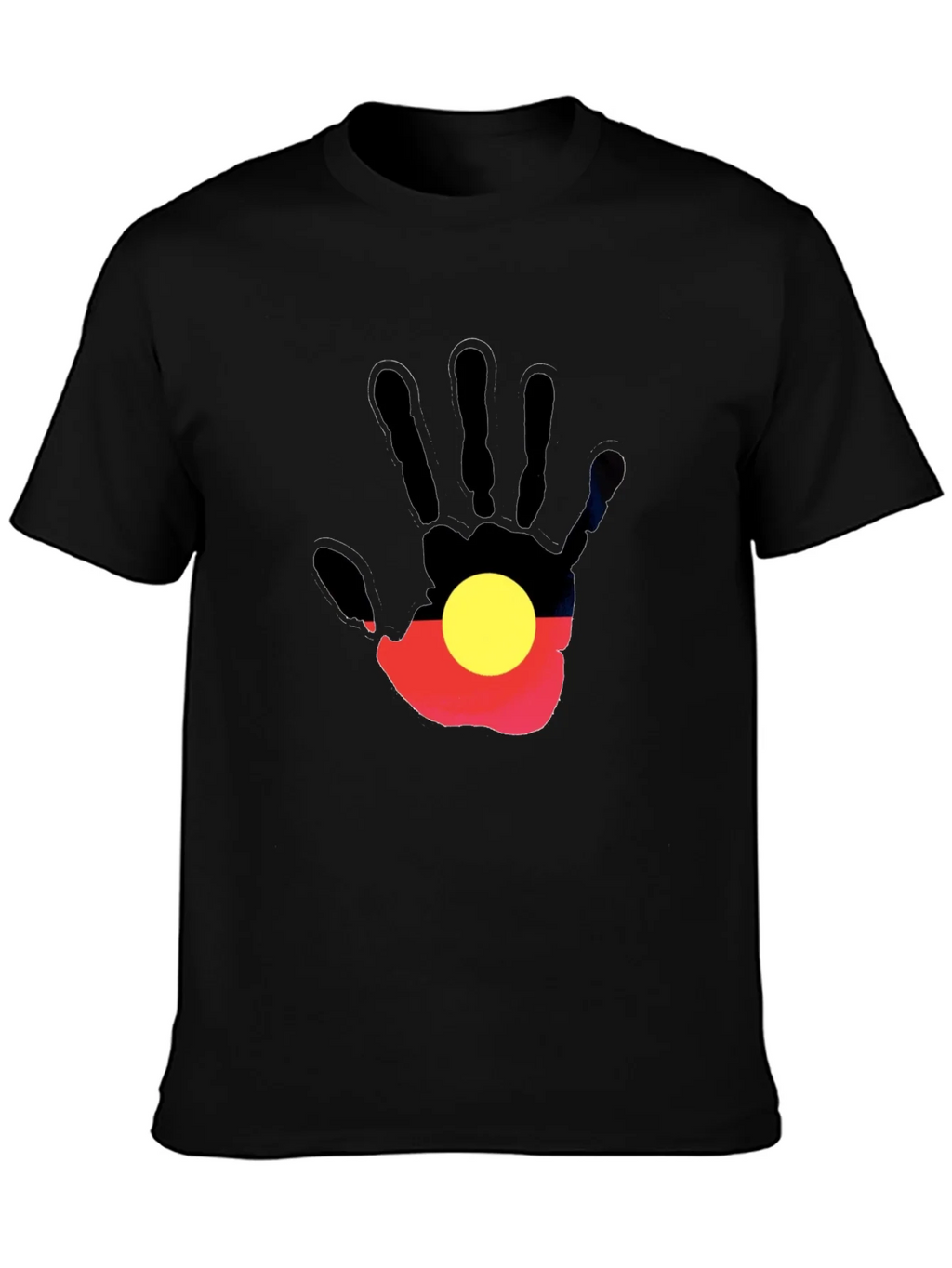 Aboriginal Flag Hand Print Black T-Shirt product image 6