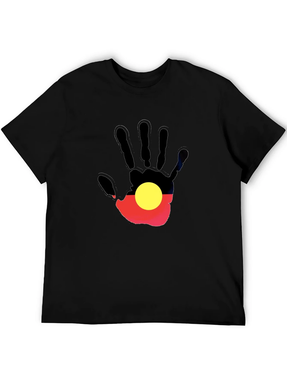 Aboriginal Flag Hand Print Black T-Shirt product image 8