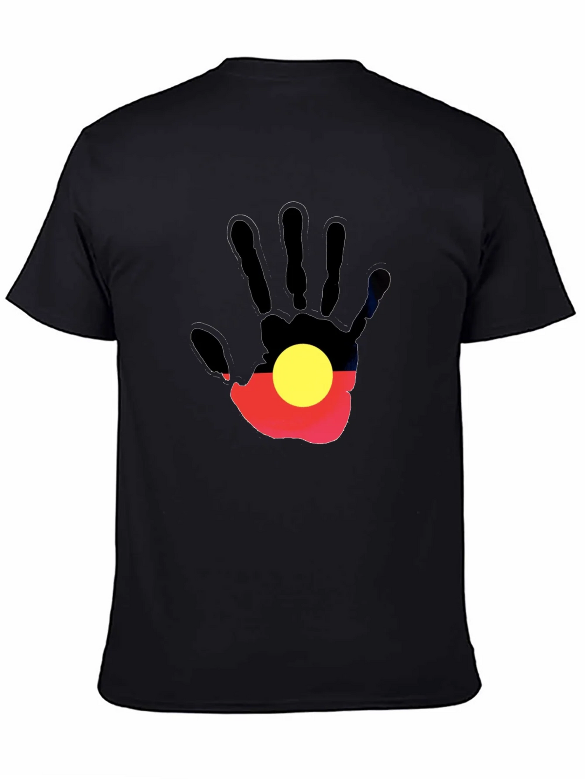 Aboriginal Flag Hand Print Black T-Shirt product image 7