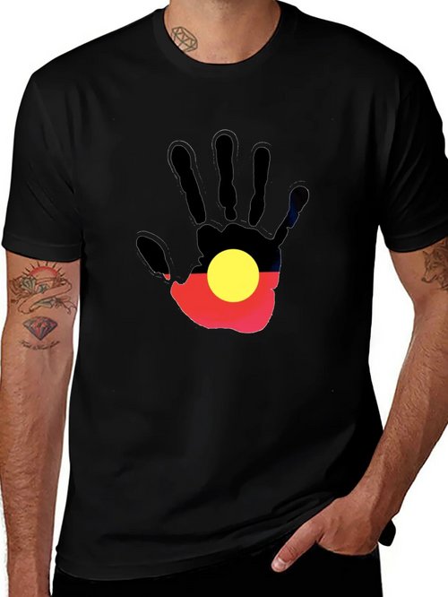 Aboriginal Flag Hand Print Black T-Shirt product image 1