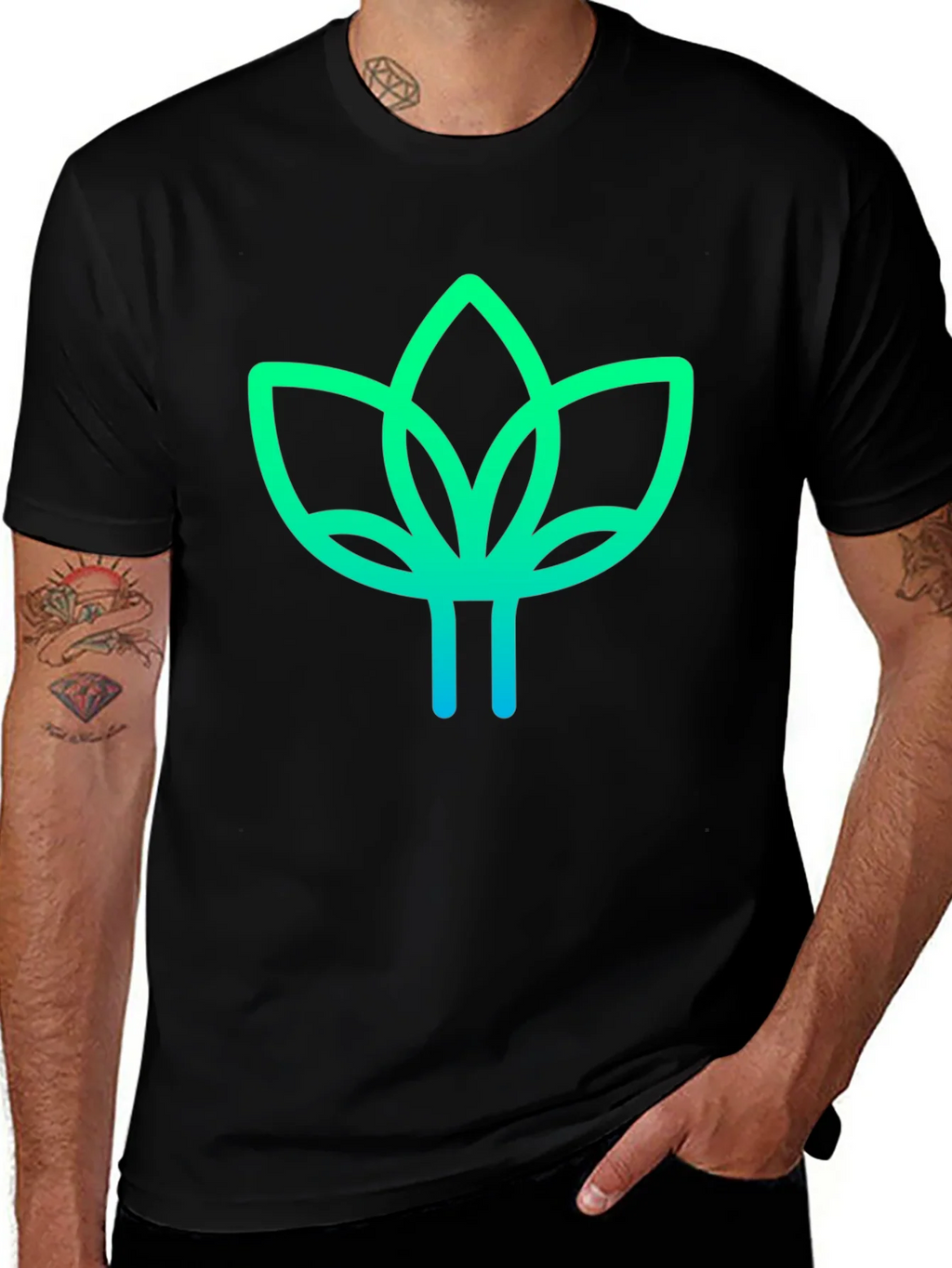 Modern Lotus Design Black T-Shirt product image 1