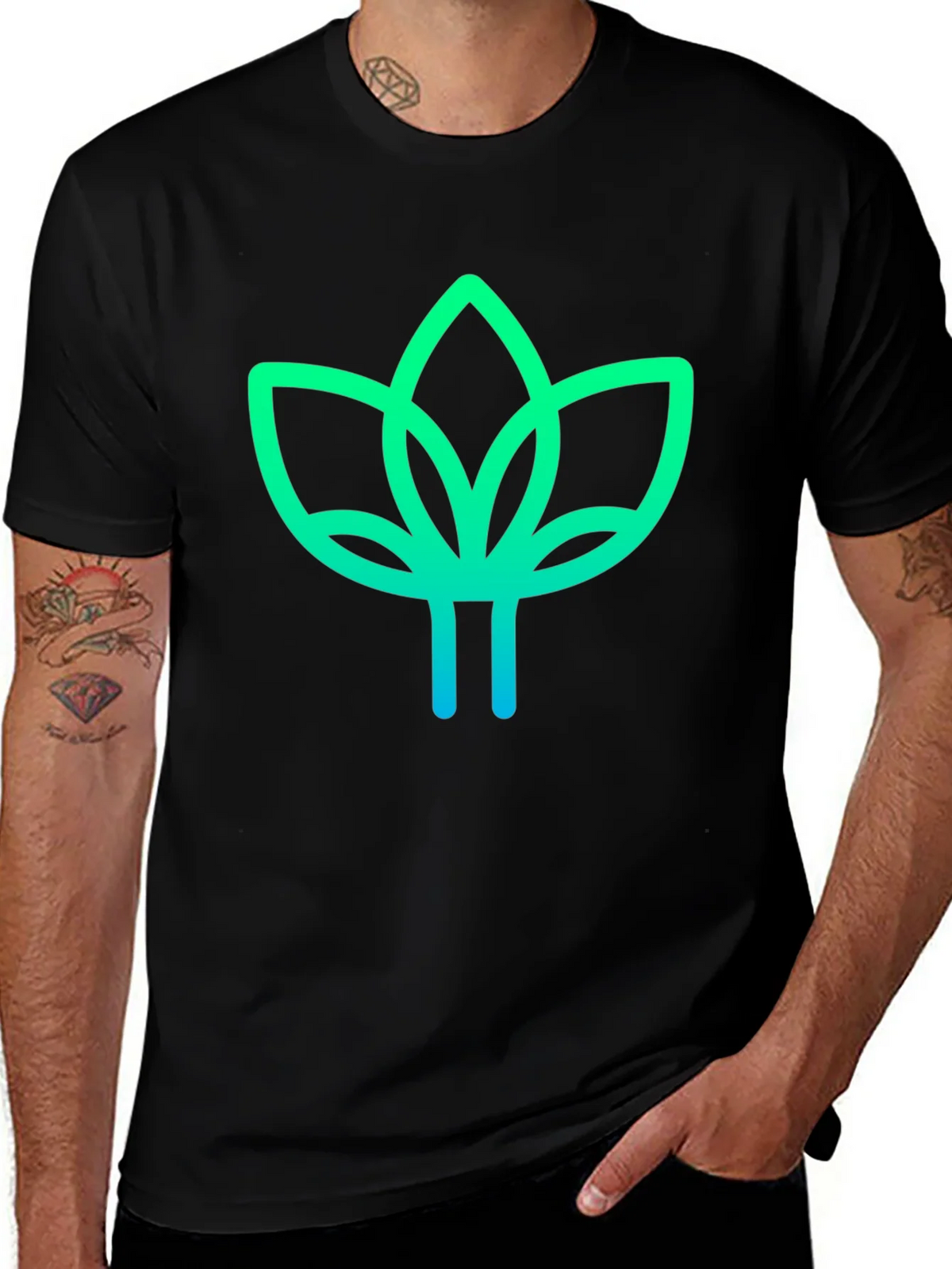 Modern Lotus Design Black T-Shirt product image 1