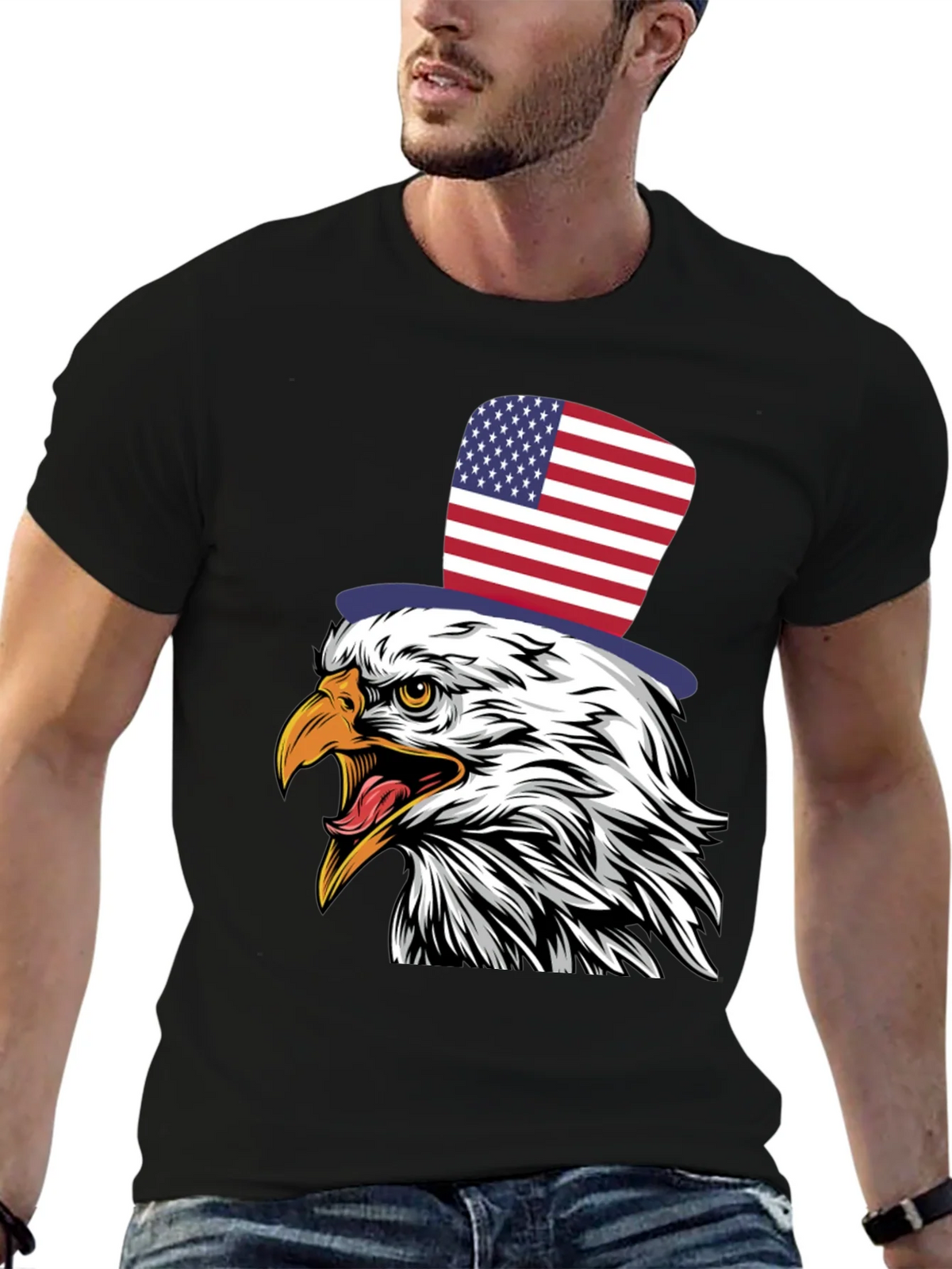 American Eagle Patriotic USA Flag Top Hat T-Shirt