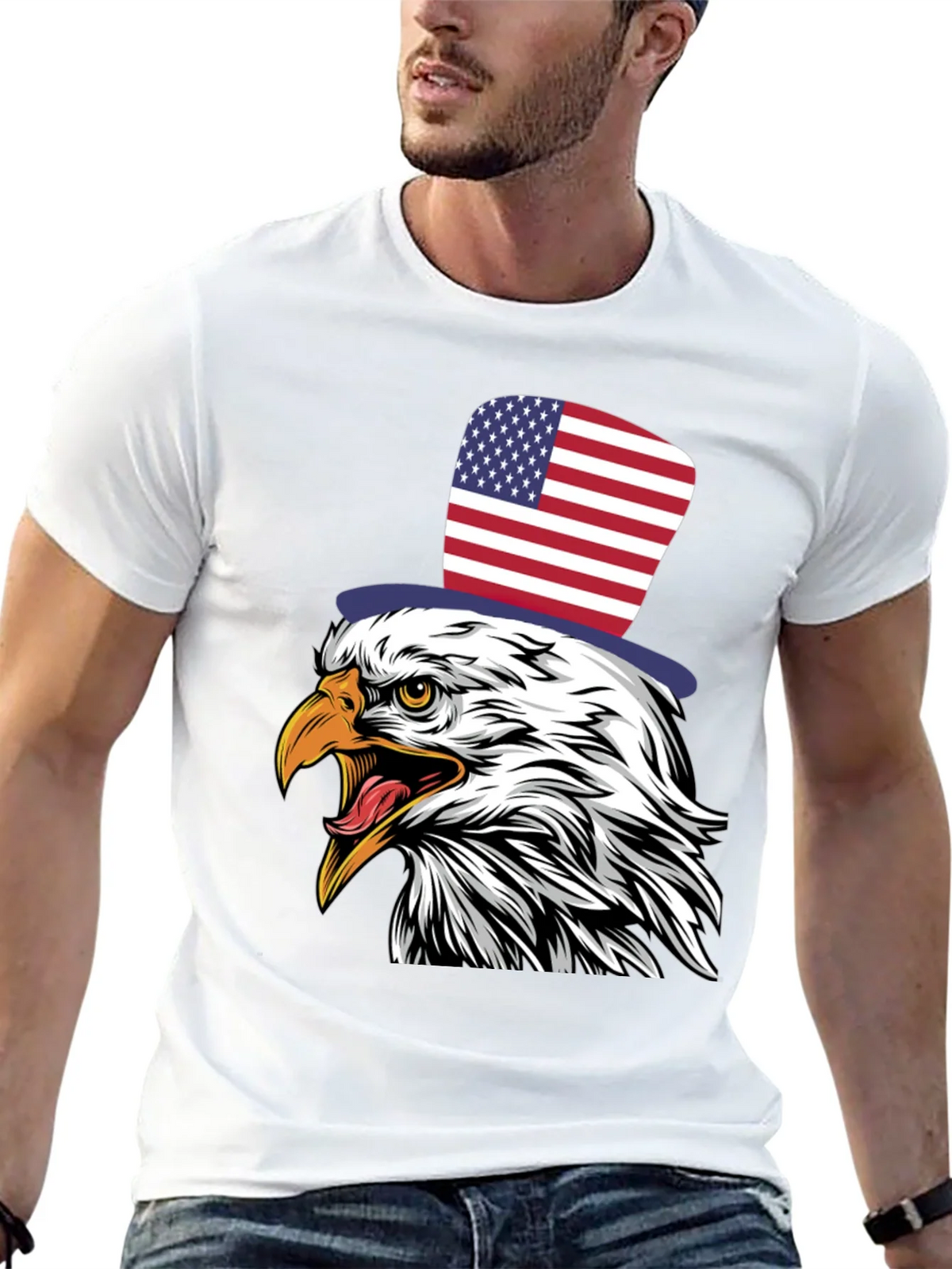 American Eagle Patriotic USA Flag Top Hat T-Shirt