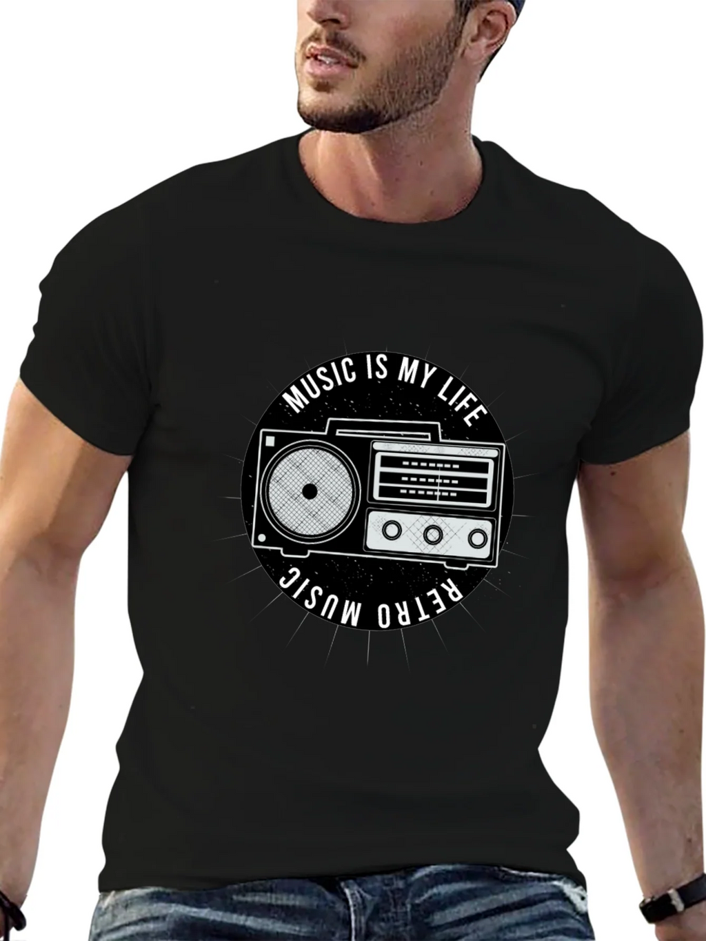 Retro Music is My Life Black Graphic Tee product image 9