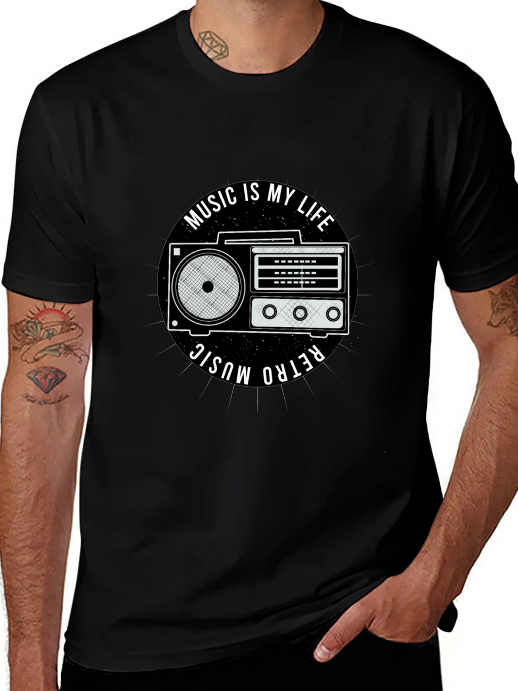 Retro Music is My Life Black Graphic Tee product image 1