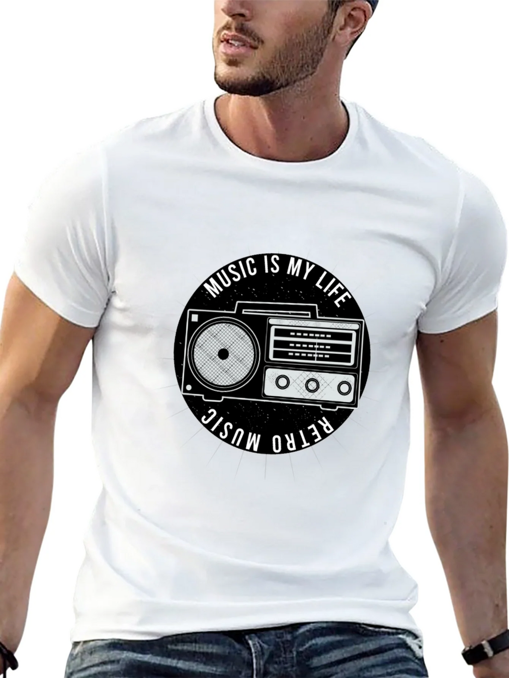 Retro Music is My Life Black Graphic Tee product image 4