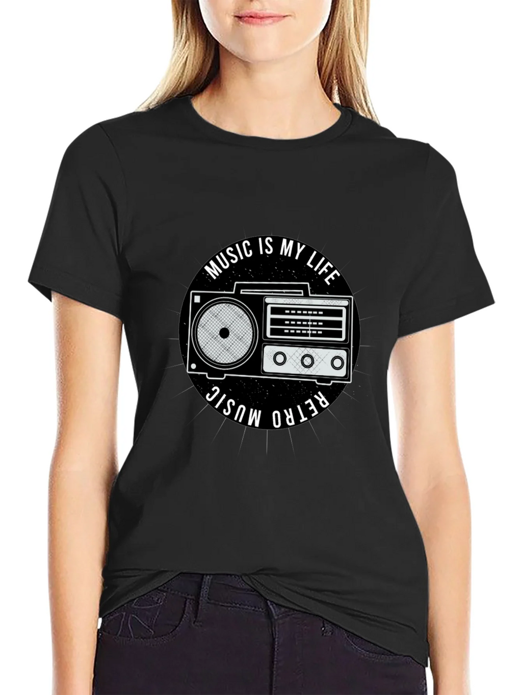 Retro Music is My Life Black Graphic Tee product image 5