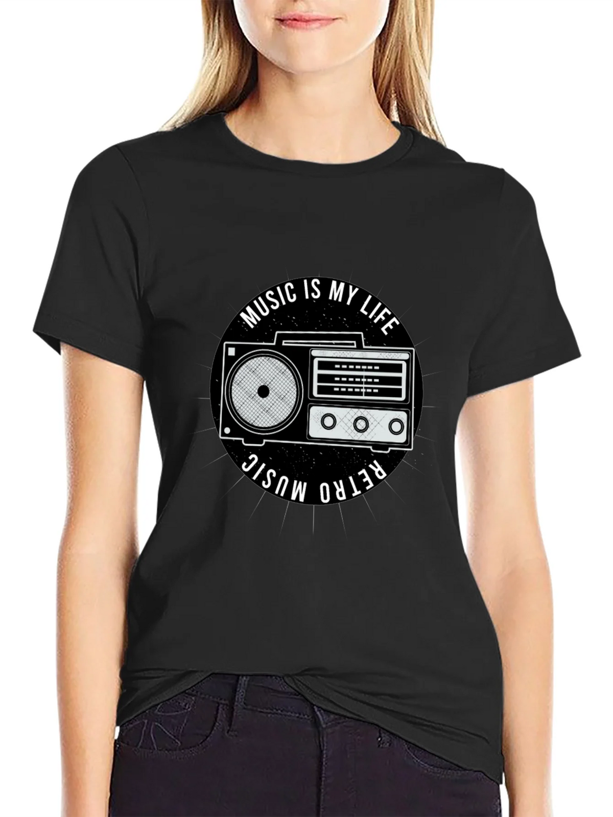 Retro Music is My Life Black Graphic Tee product image 5
