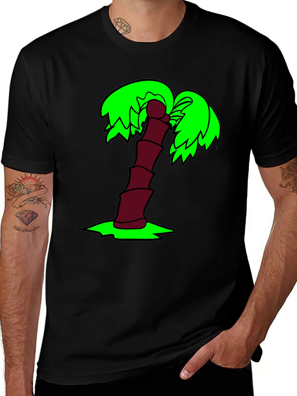 Cartoon Palm Tree Black T-Shirt product image 1
