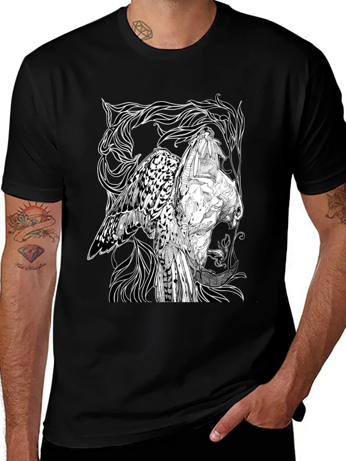 Graphic Owl T-Shirt - Black Cotton Tee product image 1