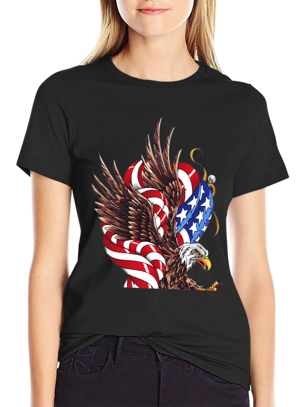 American Eagle Flag Graphic Print Mens Black T-Shirt product image 5