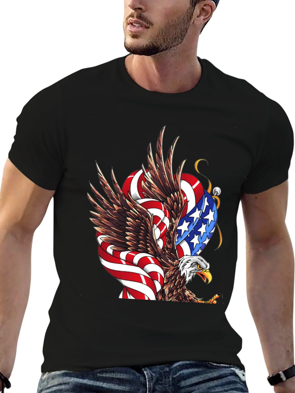 American Eagle Flag Graphic Print Mens Black T-Shirt product image 9