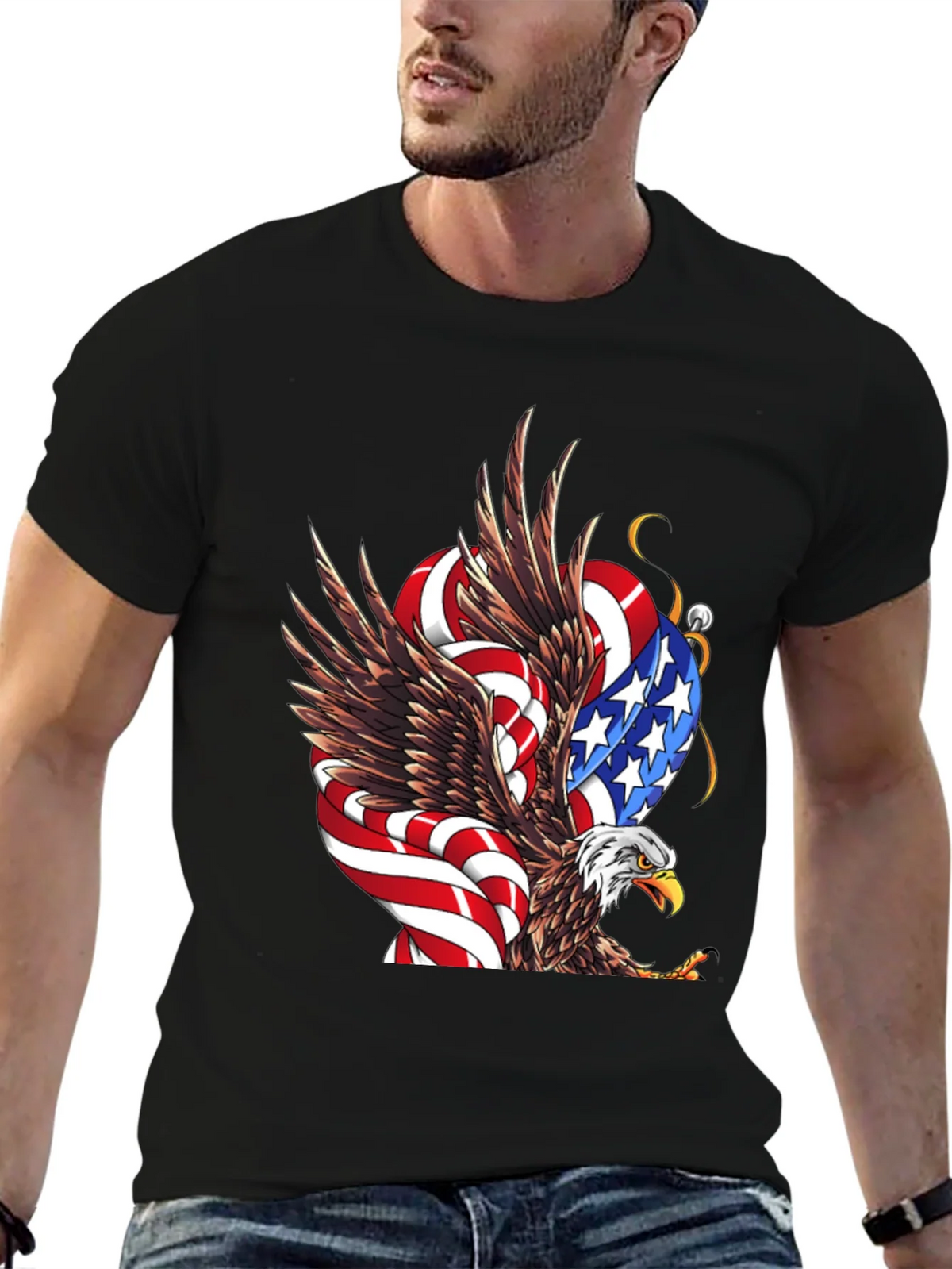 American Eagle Flag Graphic Print Mens Black T-Shirt product image 9