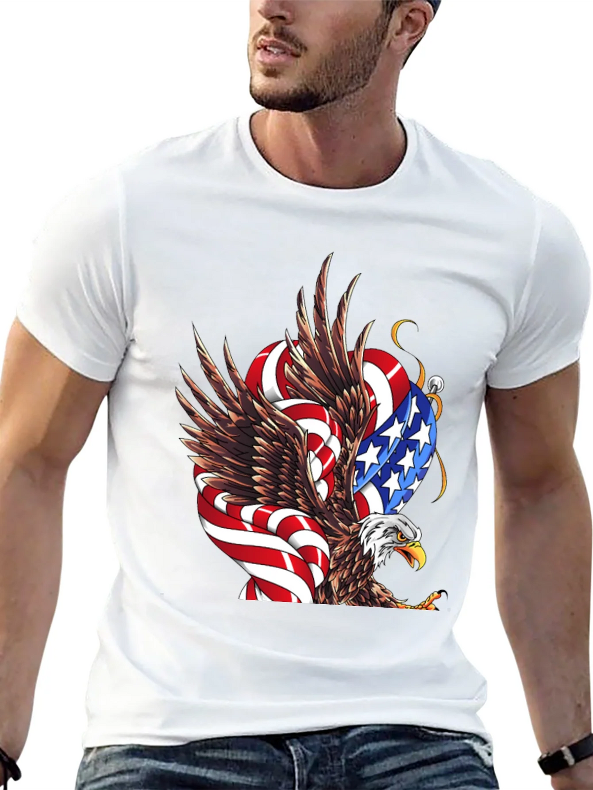 American Eagle Flag Graphic Print Mens Black T-Shirt product image 4