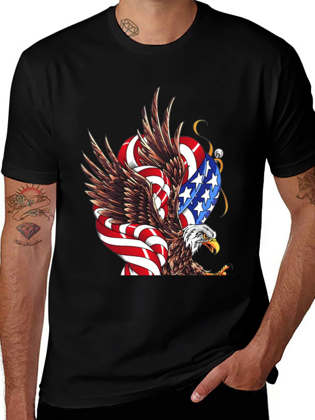 American Eagle Flag Graphic Print Mens Black T-Shirt product image 1