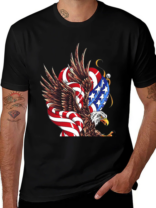 American Eagle Flag Graphic Print Mens Black T-Shirt product image 1