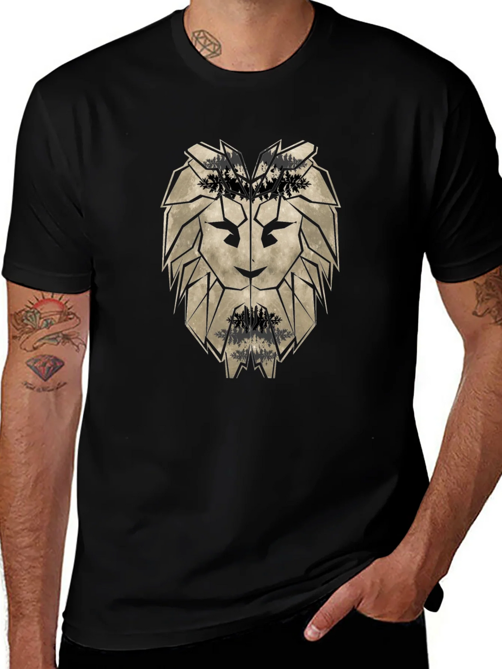 Geometric Lion Head Black T-Shirt product image 1