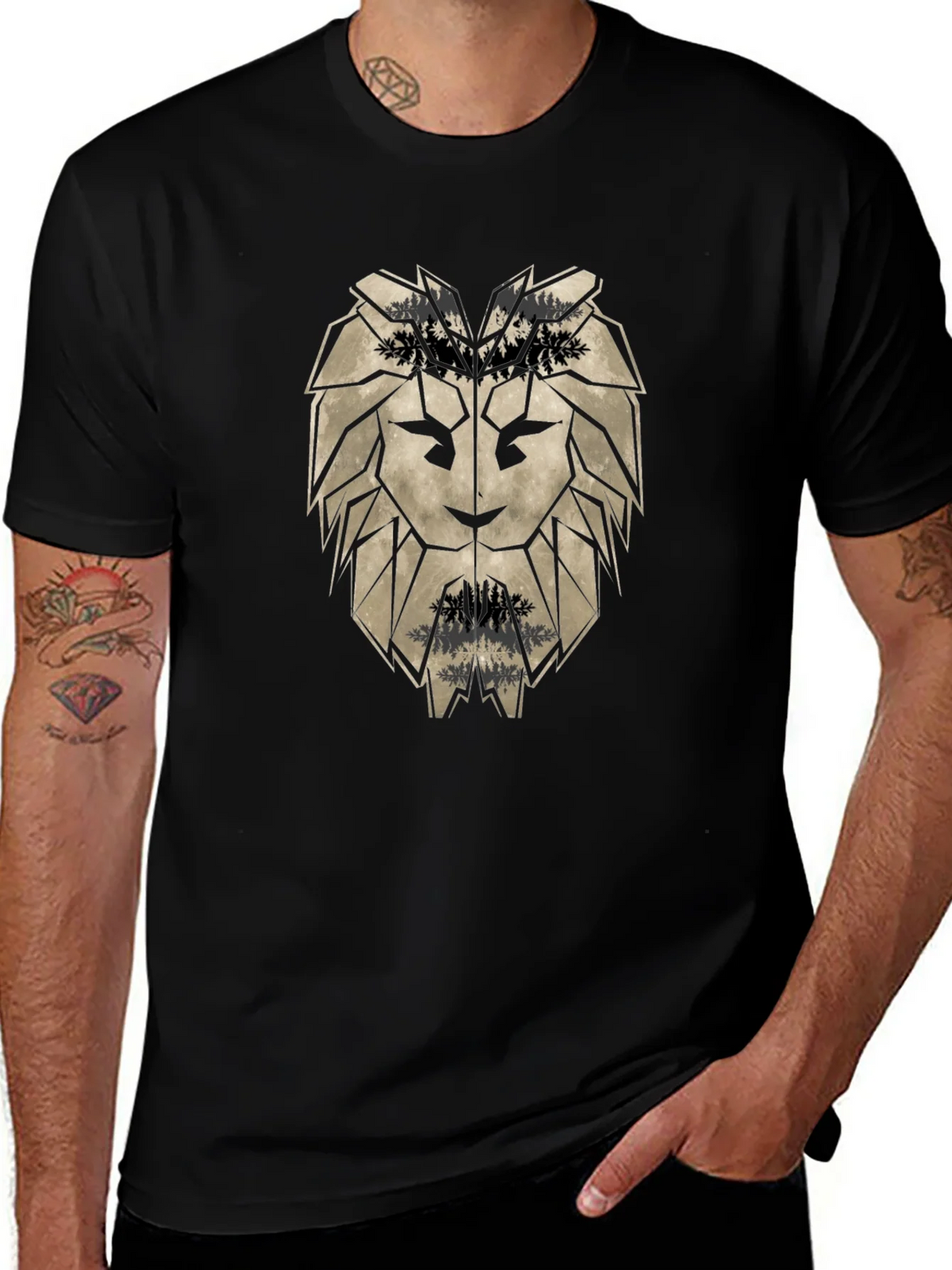 Geometric Lion Head Black T-Shirt product image 1