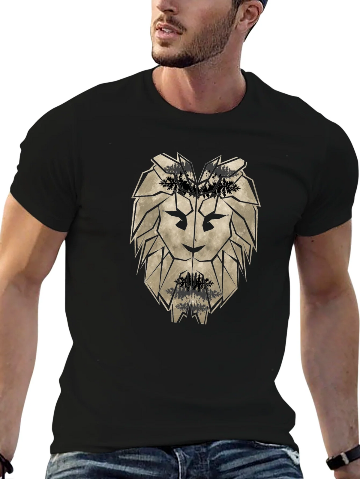 Geometric Lion Head Black T-Shirt product image 9