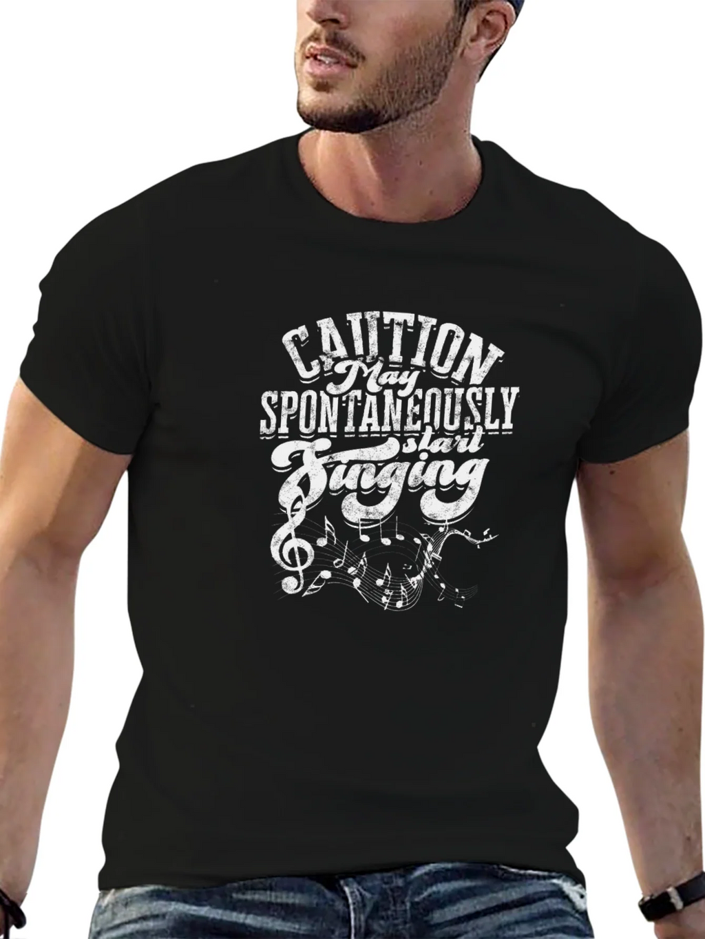 Caution Spontaneously Singing Graphic Tee - Black product image 9