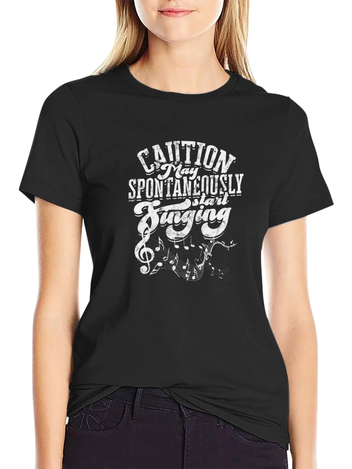 Caution Spontaneously Singing Graphic Tee - Black product image 5