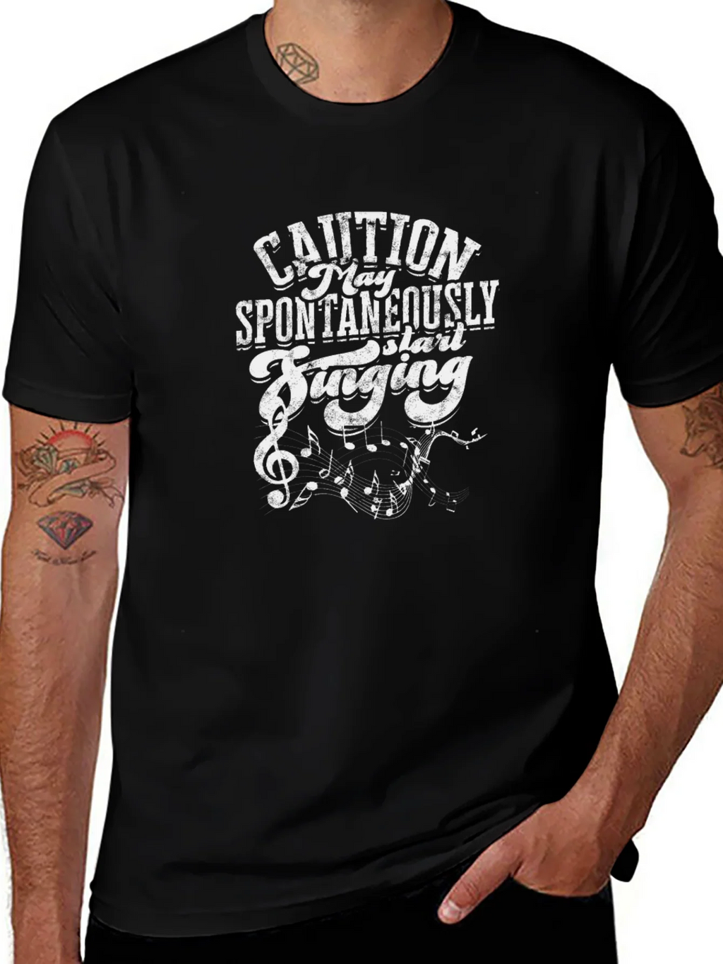 Caution Spontaneously Singing Graphic Tee - Black product image 1