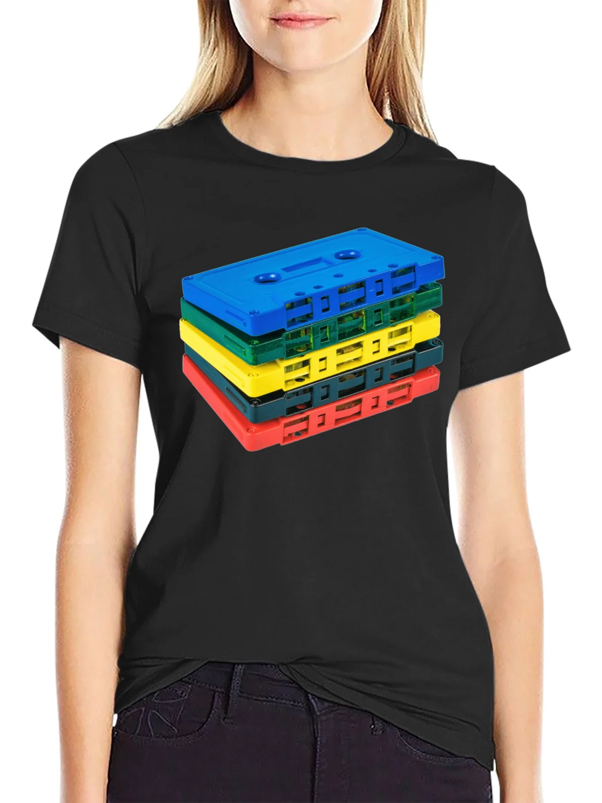 Retro Cassette Tape Stack Graphic Tee - Black product image 5