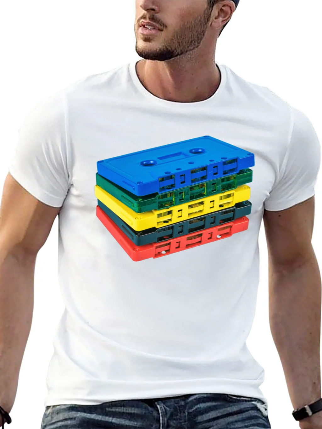 Retro Cassette Tape Stack Graphic Tee - Black product image 4
