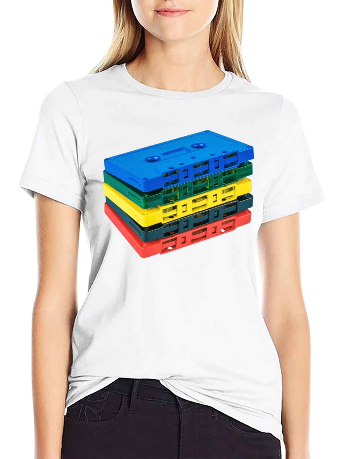 Retro Cassette Tape Stack Graphic Tee - Black product image 11