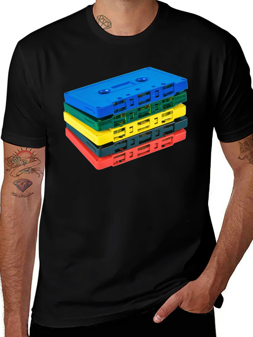 Retro Cassette Tape Stack Graphic Tee - Black product image 1
