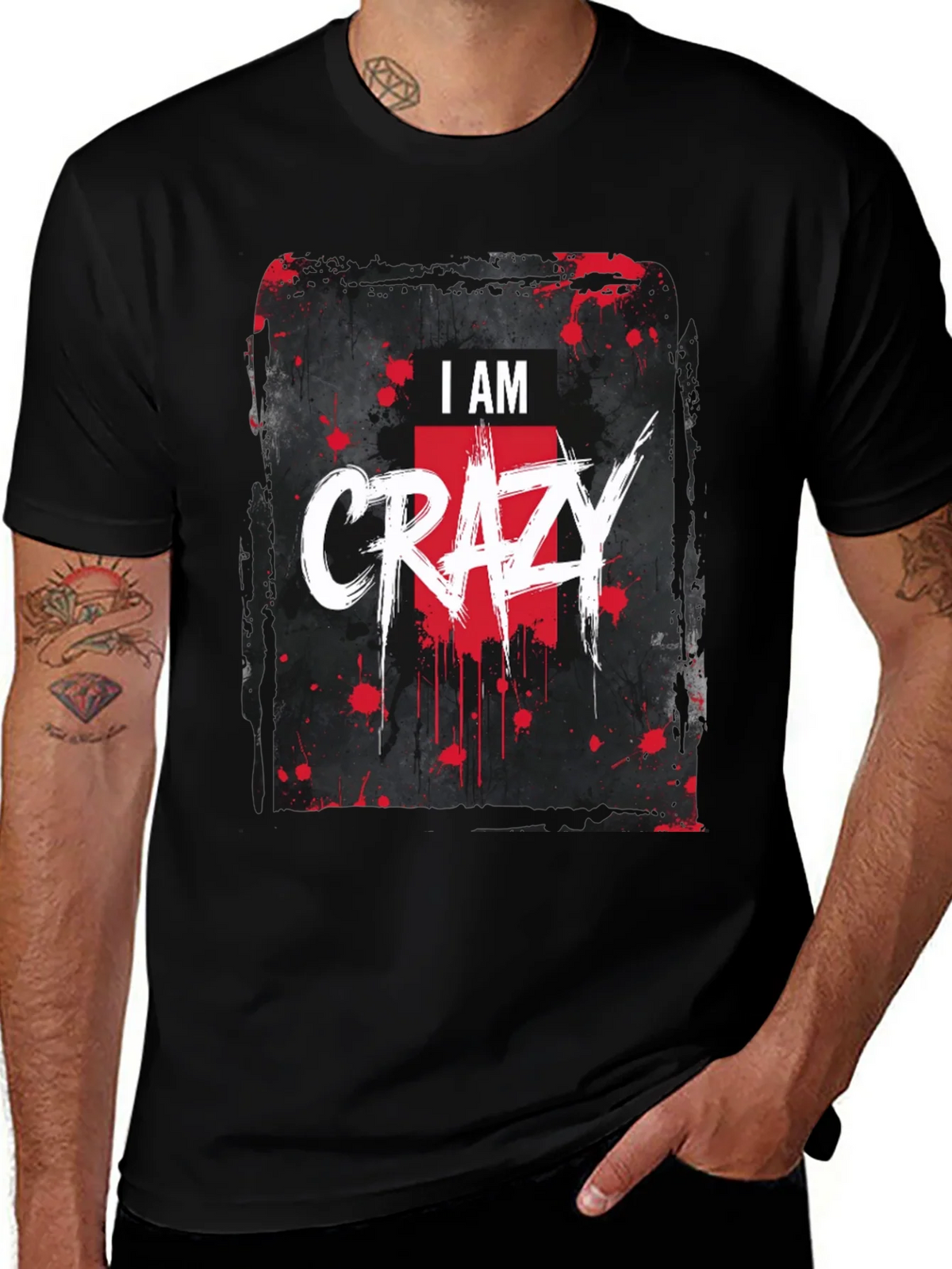 I AM CRAZY Graphic Print Black T-Shirt product image 1