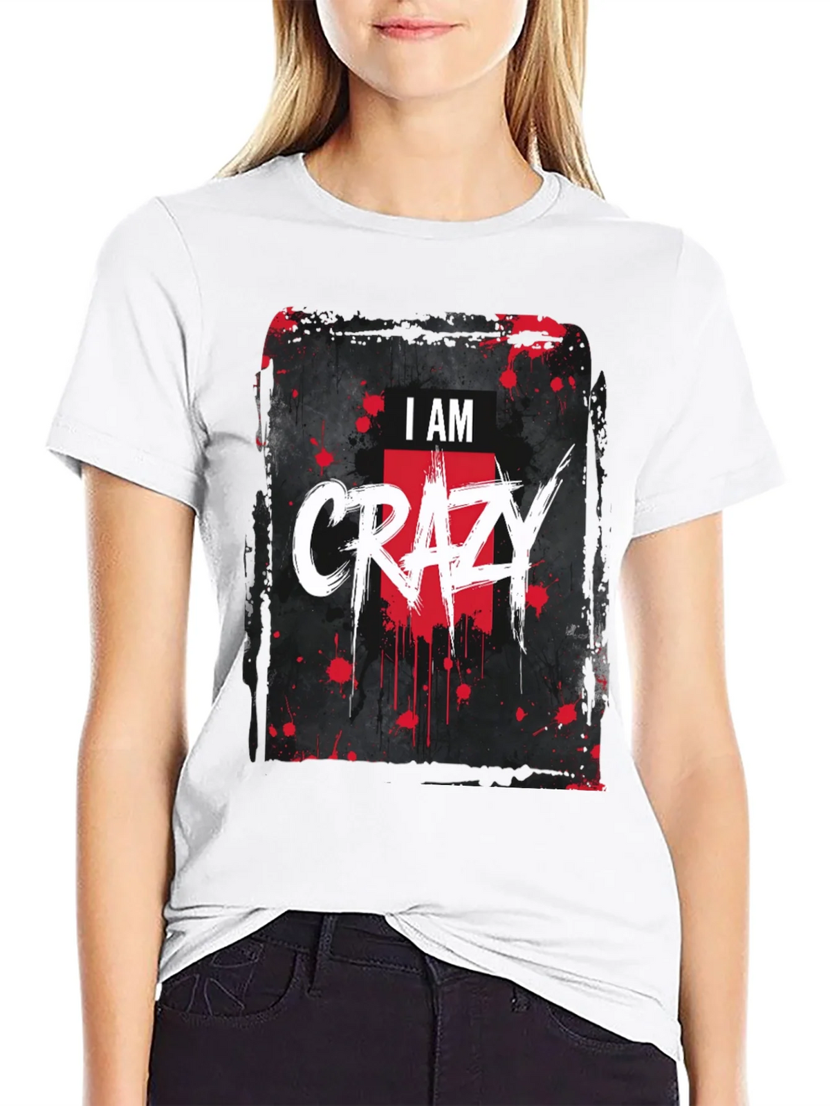 I AM CRAZY Graphic Print Black T-Shirt product image 11