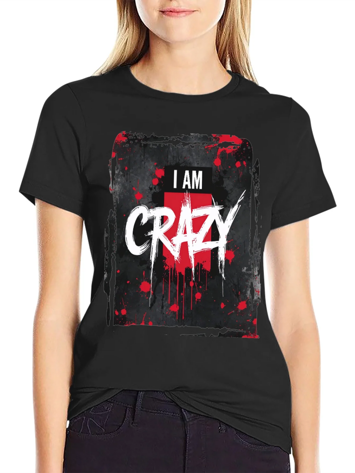 I AM CRAZY Graphic Print Black T-Shirt product image 5
