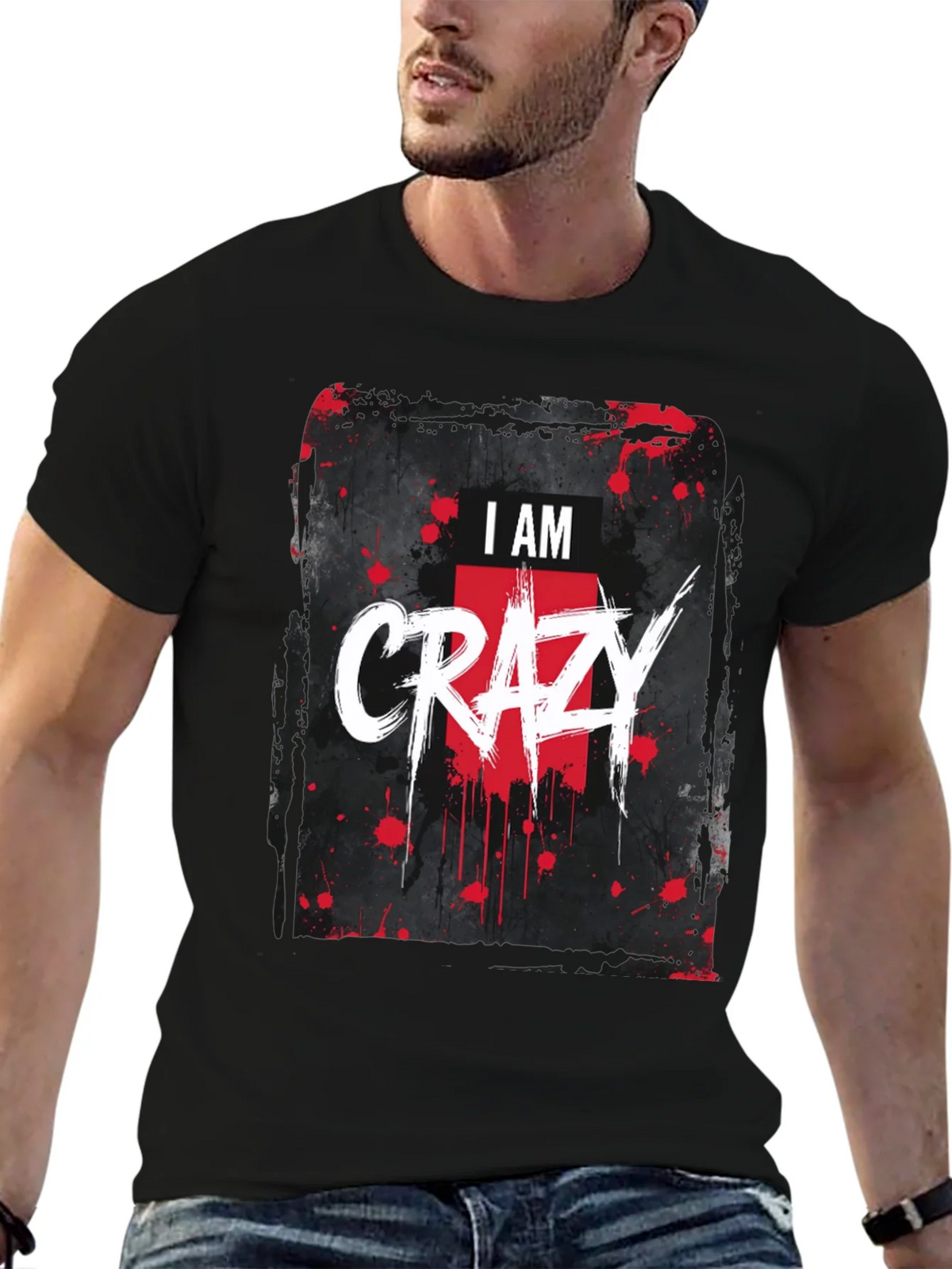 I AM CRAZY Graphic Print Black T-Shirt product image 9