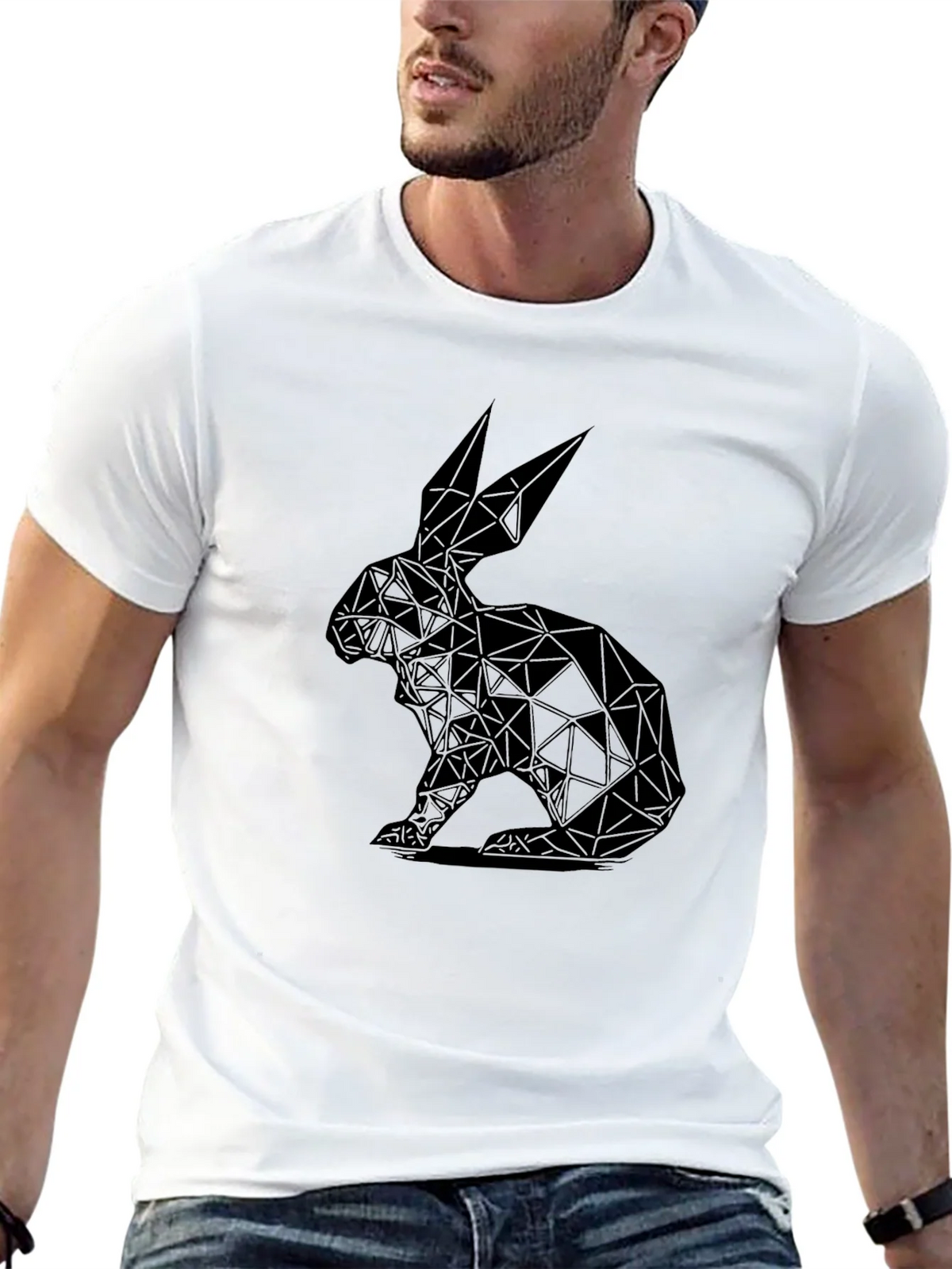 Geometric Rabbit Graphic Tee - Black product image 4