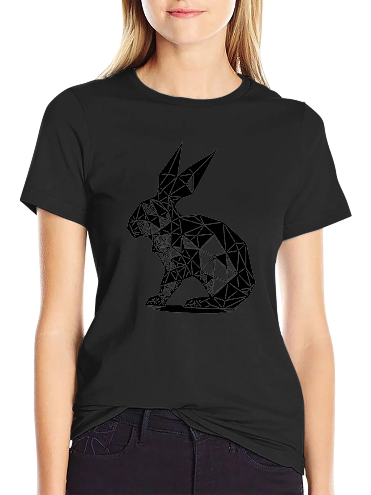 Geometric Rabbit Graphic Tee - Black product image 5