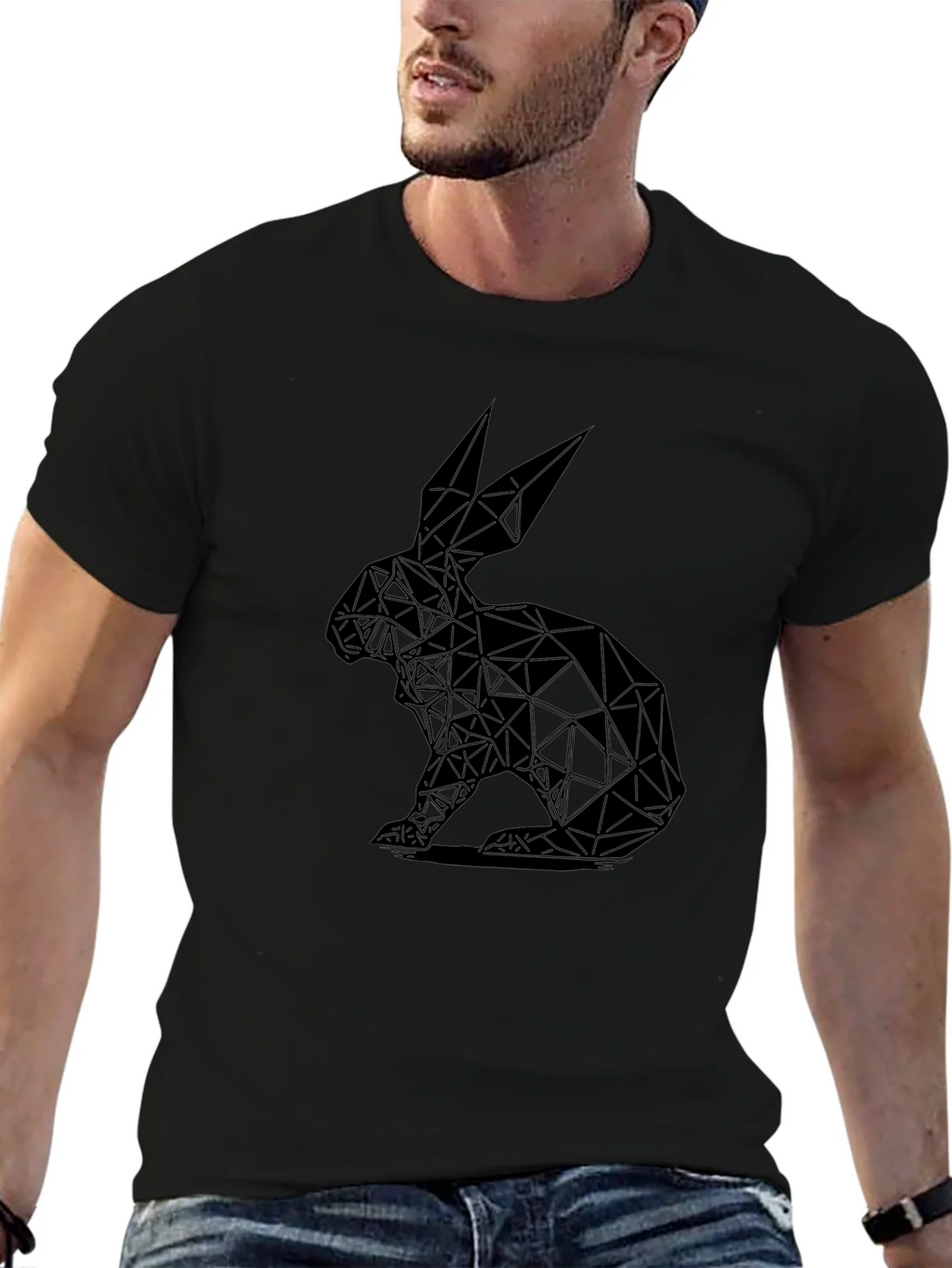 Geometric Rabbit Graphic Tee - Black product image 9