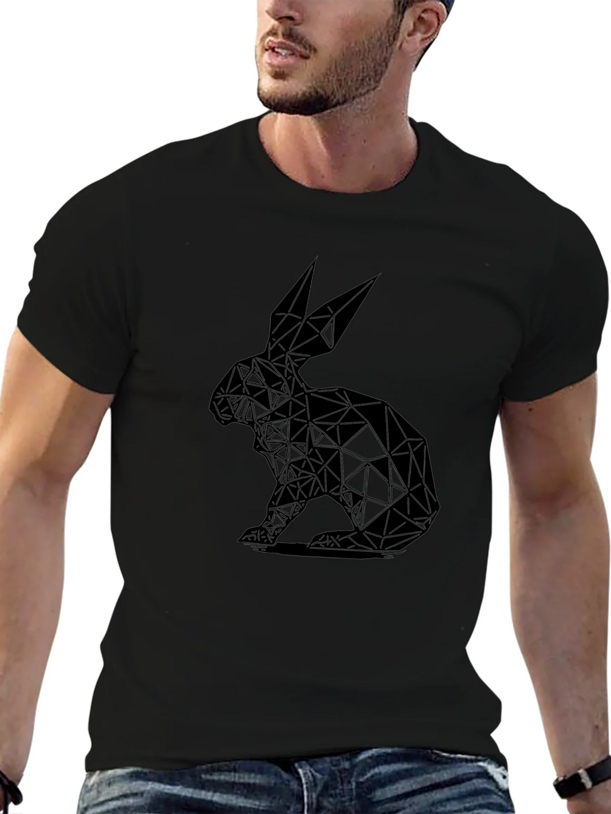Geometric Rabbit Graphic Tee - Black product image 9