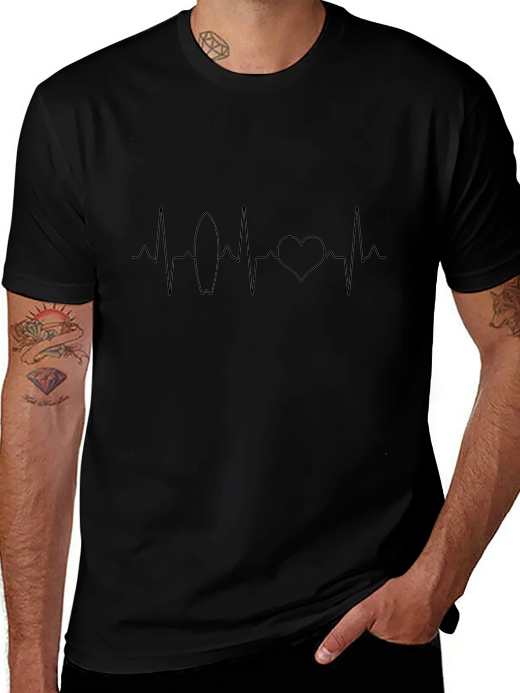 Surf Heartbeat Graphic Tee - Black Cotton T-Shirt product image 1