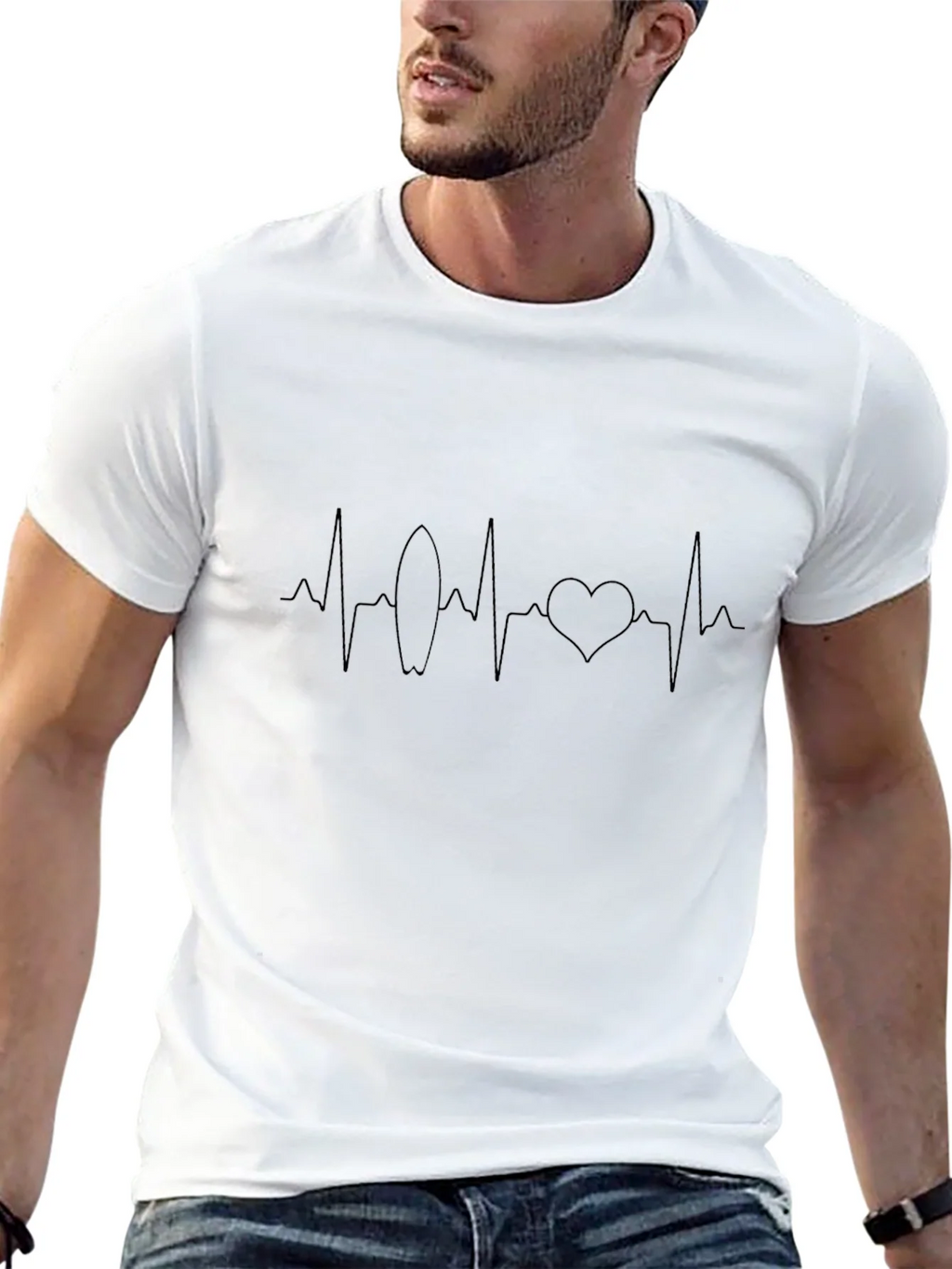 Surf Heartbeat Graphic Tee - Black Cotton T-Shirt product image 4