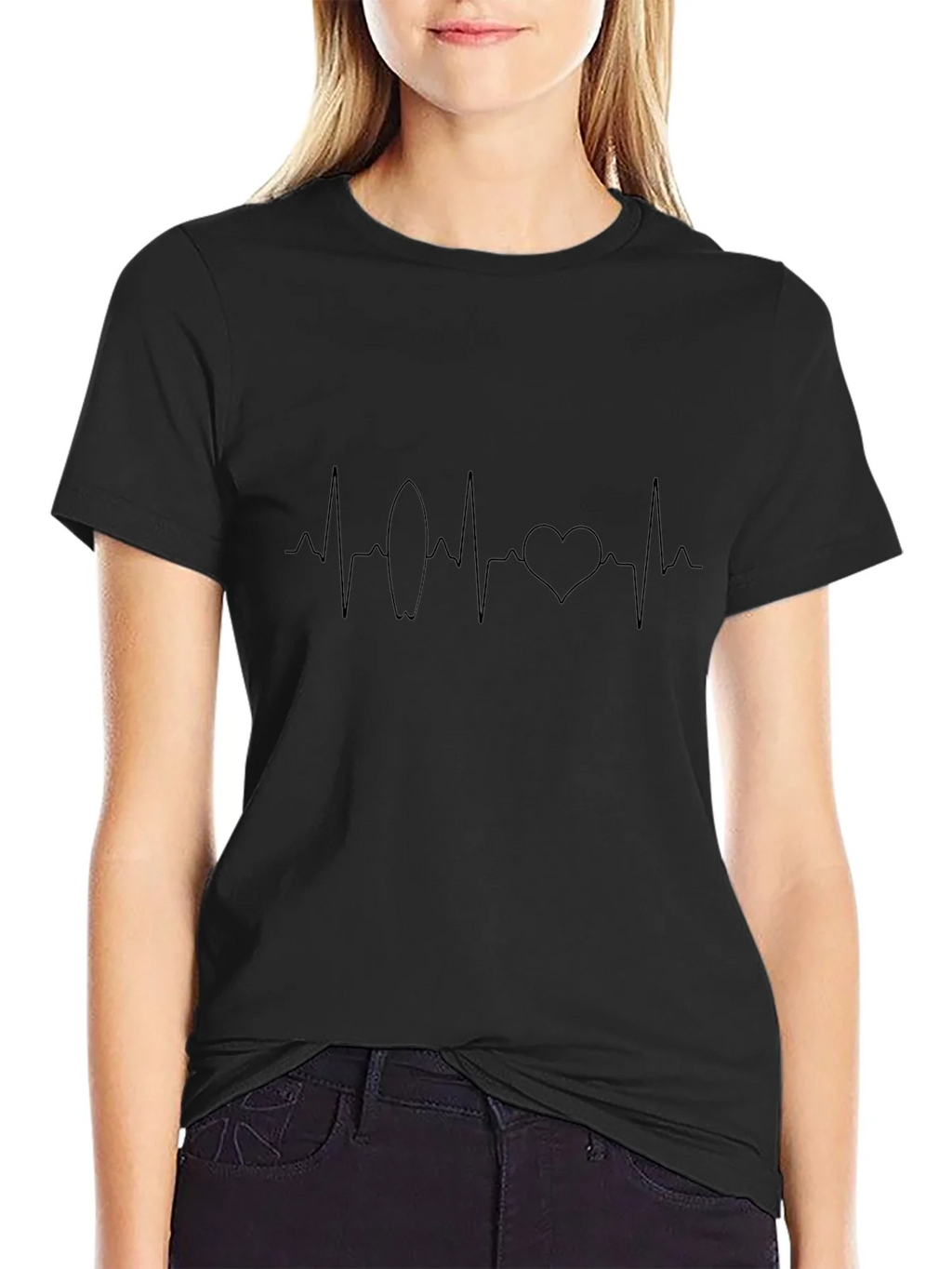Surf Heartbeat Graphic Tee - Black Cotton T-Shirt product image 5