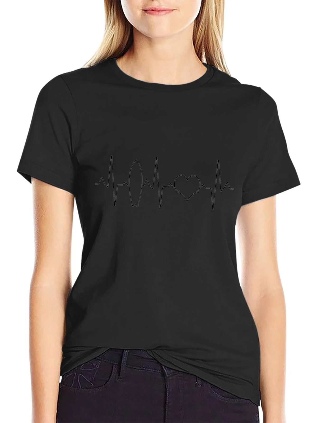 Surf Heartbeat Graphic Tee - Black Cotton T-Shirt product image 5